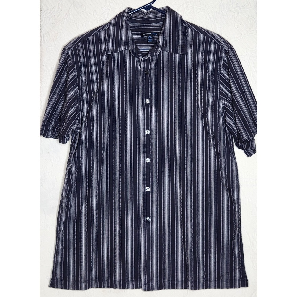 Van Heusen Studio Gray With Vertical Stripes Button Down; Medium; 15-15 1/2